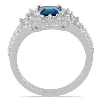 BUY REAL LONDON BLUE TOPAZ GEMSTONE HALO RING IN 925 SILVER
